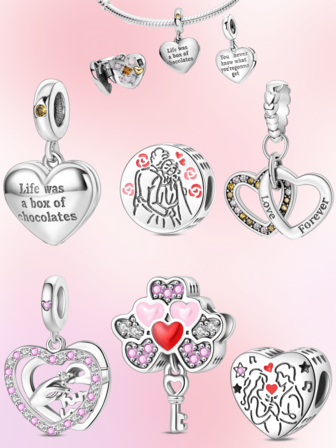 1PC Heart-Shaped Double-Sided Pendant With Colorful Zirconia, Round Lovers Embracing, Pink Zirconia Heart With Ring, Heart-Shaped Balloon Key, Heartbeat Dance For Couples, Double-Ring Heart Love Forever Bead Charm, Suitable For DIY Creative Bracelets, Necklaces, And Wristbands. A Perfect Gift For Valentine's Day, Anniversaries, Weddings, And Other Special Occasions For Your Loved Ones Or Friends.