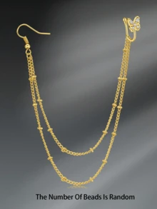 CIZME 1件/套金色假鼻环，鼻中隔链耳环饰品 - 鼻钉吊坠鼻链穿刺装饰，夹式吊坠鼻中隔耳环（女士款），万圣节装饰，珠子数量随机 - 金色 - 查看 16