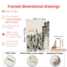 1 件，带画框的画布，纽约市海报，复古黑白纽约素描印刷品，纽约市海报，市中心女孩墙面艺术，时尚宿舍装饰，家居装饰，墙面艺术，海报，带画框的墙面艺术，房间装饰，卧室装饰，墙面装饰，浴室装饰，客厅装饰，办公室装饰 - 彩色 - 查看 12