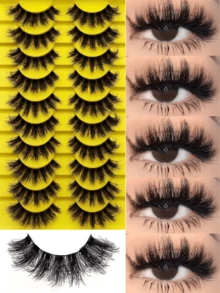 10 Pairs Of Fake Eyelashes, Artificial Fluffy Eyelashes, Natural Daily Appearance Features, Hand Soft Eyelashes, Reusable 10 Pairs Of Different Cross Rolled Eyelashes, CD20 - 黑色 - 查看 3