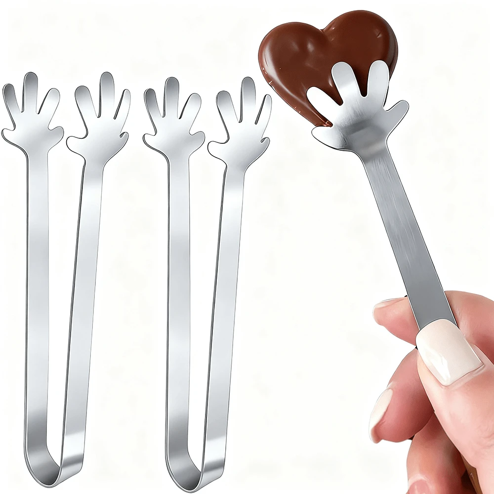 4/6 PIEZAS Pinza para cubos de azúcar con forma de palma linda, pinza de servir en miniatura con forma de mano, pinza para cubos de hielo pequeños de 12.5 cm (4.9 pulgadas), pinza de acero inoxidable 430 para aperitivos/snacks/queso/charcutería, accesorios para Navidad/Acción de Gracias/Boda/Fiesta, decoración de escritorio para postres - Ver 1