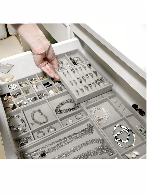 1pc Grey Jewelry Display Storage Box Desktop Storage Box Cosmetic Storage Tray Earring Earring Bracelet Ring Storage Box Jewelry Box Ring Earring Necklace Watch Jewelry Gold Jewelry Storage Box High Quality Feel