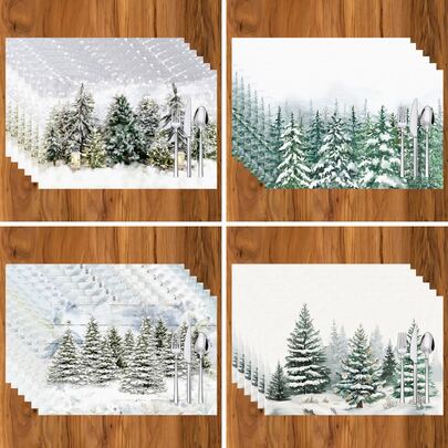 1 pezzo/4 pezzi/6 pezzi Tovagliette in lino con motivo albero di Natale, adatte per tavolo da pranzo, Natale, possono essere regali di Natale, decorazioni natalizie, applicabili per tutte le stagioni, tovagliette da tavolo moderne lavabili, decorazione per la stanza, sottobicchieri, tappetini per tavolo da cucina e da pranzo, decorazione per feste interne/esterne, decorazione per la casa, regali ideali