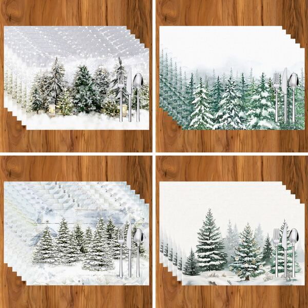 1 pezzo/4 pezzi/6 pezzi Tovagliette in lino con motivo albero di Natale, adatte per tavolo da pranzo, Natale, possono essere regali di Natale, decorazioni natalizie, applicabili per tutte le stagioni, tovagliette da tavolo moderne lavabili, decorazione per la stanza, sottobicchieri, tappetini per tavolo da cucina e da pranzo, decorazione per feste interne/esterne, decorazione per la casa, regali ideali