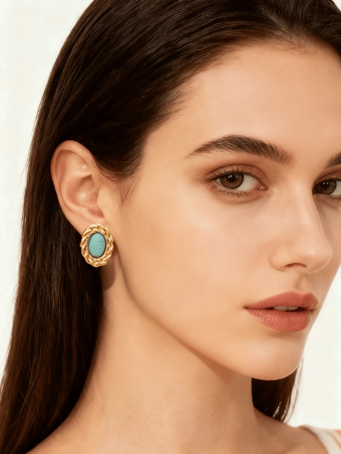 2pcs Stainless Steel Turquoise Stud Earrings, Suitable For Women's Daily Wear