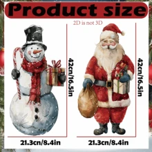 2D Flat, 2pcs Christmas Decorative Garden Sign Posts, Large Santa Claus And Snowman Ground Plug Signs, Plastic Material, Suitable For Winter Holiday Decorations, Christmas Outdoor Lawn Decorations - Multicolor - View 7