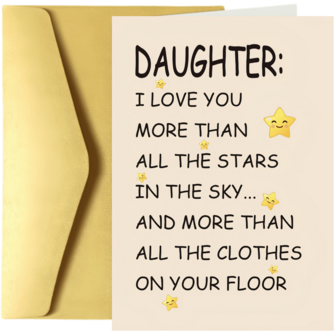 1-Set Funny Daughter Birthday Card - "I Love You More Than All The Stars In The Sky...And More Than All The Clothes On Your Floor" Printed Greeting Card, Durable Paper, Festive Family Gift For Daughter, Holiday Love Message Card, Christmas/Birthday Gifting