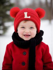 1 件圣诞婴儿帽个性化婴儿针织帽幼儿儿童 26 个字母无檐小便帽工艺女婴骷髅帽适合婴幼儿女孩日常佩戴 - 紅色 - 查看 4