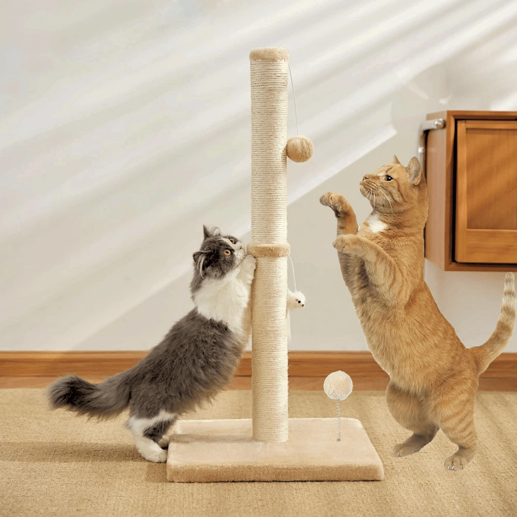 32" Tall Cat Scratching Posts For Indoor Cats Adults With 1 Hanging Ball 1 Dummy Mouse And 1 Cat Toy, Large Cat Scratch Post Cat Scratcher Includes Sisal Rope - Yellow - View 1