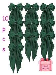 Bộ 1/5/10/20 chiếc kẹp tóc nơ cỡ lớn, phụ kiện tóc màu xanh lá cây thanh lịch và dễ thương, phù hợp cho sử dụng hàng ngày, dự tiệc, quà tặng Giáng sinh. - Màu xanh lá cây đậm - Xem 10