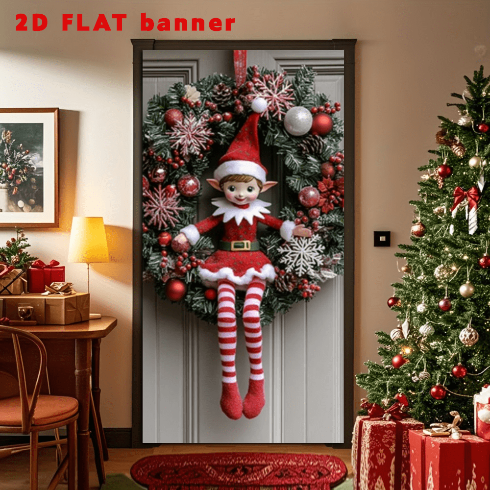 2d Flat Holiday Christmas Fairy Door Sign - Modern Polyester Wreath Decoration, Indoor And Outdoor Holiday Decoration, Suitable For Photo Booth Props And Party Supplies