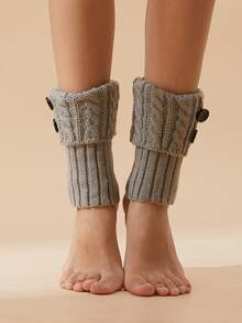 1 par de cubrecalzas de punto con botones para mujer, calentadores de piernas de moda