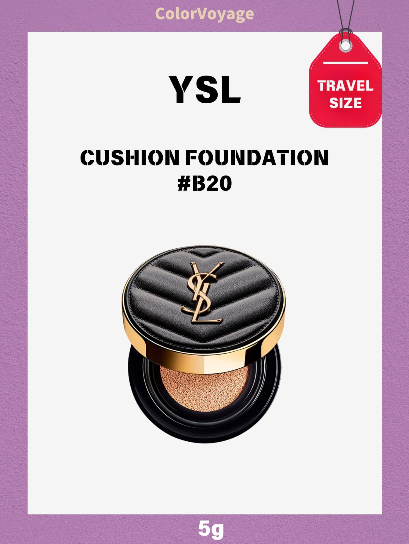 YSL Touche Éclat Le Teint Radiant Awakening Foundation 20（皮革垫）5g 样品 | 持久、控油、完美覆盖、奢华测试仪 - 黑色 - 查看 1