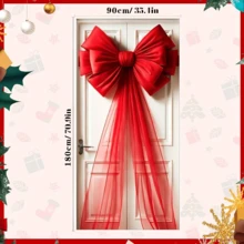2D 平面优雅红色蝴蝶结门旗 - 多功能可水洗涤纶装饰，适用于婚礼、生日、盛大开业典礼 - 非常适合门廊和入口，尤其适合圣诞节