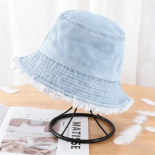 Sombrero de cubo de mezclilla desgastado de unicolor retro para mujer, versátil y favorecedor para el rostro, adecuado para salidas y uso diario, otoño