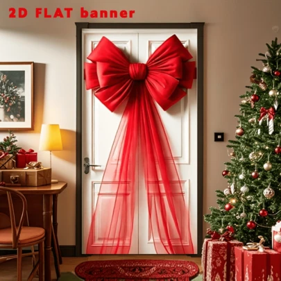 Elegant Red Bow Door Flag - Multi-Functional Washable Polyester Decoration, Suitable For Weddings, Birthdays, Grand Opening Ceremonies - Perfect For Porches And Entrances, And Ideal For Christmas