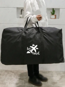 黑色可折叠旅行包，男女通用衣物收纳袋，手提大容量包，饰有地球旅行主题图案、埃菲尔铁塔和其他著名建筑图案，多功能旅行收纳包 - 彩色 - 查看 6