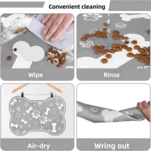 1 Piece Diatomaceous Earth Dog/Cat Bowl Mat, Pet Lover's Quick Drying Waterproof Absorbent Easy To Clean, Suitable For Dog And Cat Lovers, Herringbone And Paw Print Pattern, Black, Washable - Multicolor - View 4