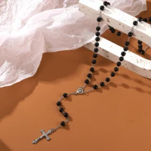 1 件波西米亚 Y2K 优雅经典珍珠长项链，带时尚十字架吊坠，圣诞节、万圣节、新年礼物