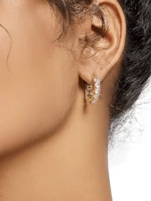 2 perechi de cercei cu zirconii cubici și cercei din aur de 14k, cercei hipoalergenici cu diamante pentru femei, potriviți pentru purtare zilnică și cadouri