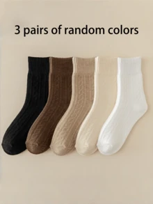 3 Pares/5 Pares - Meias Torcidas Femininas, Meias Grossas e Quentes de Toalha, Meias Resistentes ao Frio, Estilo Universitário Japonês, Meias para Chão