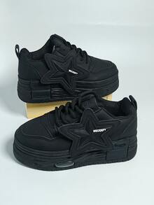 New Autumn Women's White Sneakers, Korean Style Versatile Casual Shoes, Student Platform Shoes, Black Leather Waterproof, College Style Athletic Shoes, Breathable Increase Height Running Shoes