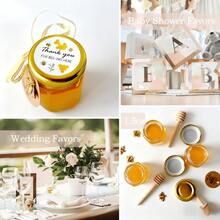60 Pcs Honey Jar, Glass Honey Pot 1.5oz, Mini Honey Jars With Dipper, Bee Charm, Jutes, Thank-You Card, Gold Gift Bags And Stickers, Perfect For Baby Shower Favors Wedding Favors - Clear - View 5