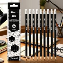 12pcs Wooden Pencils With Erasers, Includes Pencil Sharpener, Pre-Sharpened HB Graphite Lead, Suitable For Students, Adults, Schools, Offices, Back To School Essential Stationery Set