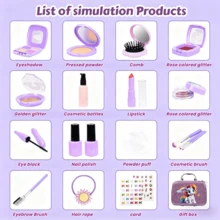 Kids Pretend Play Cartoon Makeup Toy, Purple/Pink Cosmetic Bag & Accessories Gift Set (Realistic Makeup), Dress Up Toys For 3-9 Years Old Girls, Birthday/Halloween/Christmas Gift For Girls - Multicolor - View 7