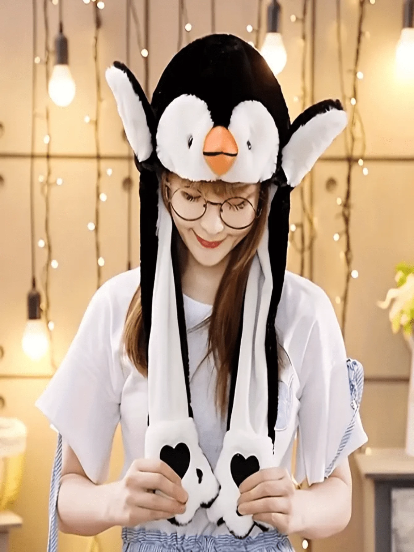 1pc Plush Animal Ear Moving Hat, Penguin, Frog, Panda, Elephant, Animal Themed Party Costume Prop - Multicolor - View 1