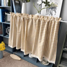 1 件蓝绿色和浅棕色格子短窗帘，复古日式窗户/橱柜/浴室小窗帘 - 彩色 - 查看 10