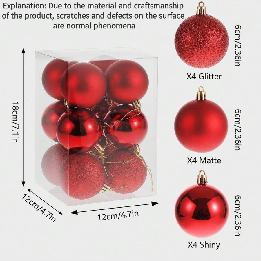 12 PIEZAS Bolas de Navidad multicolor rojo, naranja, dorado, plateado de 6cm, bolas decorativas para árbol de Navidad, colgantes para árbol de Navidad con acabado electrolítico, decoraciones navideñas para fiesta y árbol de Navidad - Multicolor - Ver 1