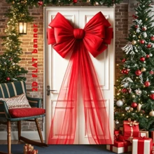 Elegant Red Bow Door Flag - Multi-Functional Washable Polyester Decoration, Suitable For Weddings, Birthdays, Grand Opening Ceremonies - Perfect For Porches And Entrances, And Ideal For Christmas