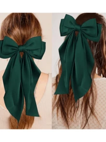 Bộ 1/5/10/20 chiếc kẹp tóc nơ cỡ lớn, phụ kiện tóc màu xanh lá cây thanh lịch và dễ thương, phù hợp cho sử dụng hàng ngày, dự tiệc, quà tặng Giáng sinh. - Màu xanh lá cây đậm - Xem 3