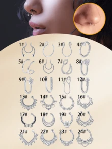 1 件时尚不锈钢方晶锆石假鼻环，男女万圣节适用，黑色假鼻中隔穿孔饰品，非穿孔鼻钉鼻中隔环 U 形鼻夹 - Fake Nose Rings - 查看 4