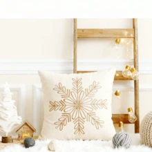 Capa de almofada com flocos de neve natalinos (1 unidade), capa de almofada decorativa de Natal, veludo bordado, tecido macio, capas de almofada para sofá, Natal dourado, decoração natalina para casa, decoração de cama, decoração de Natal, decoração de inverno, presentes de Natal personalizados. - Mi Jin - Ver 14