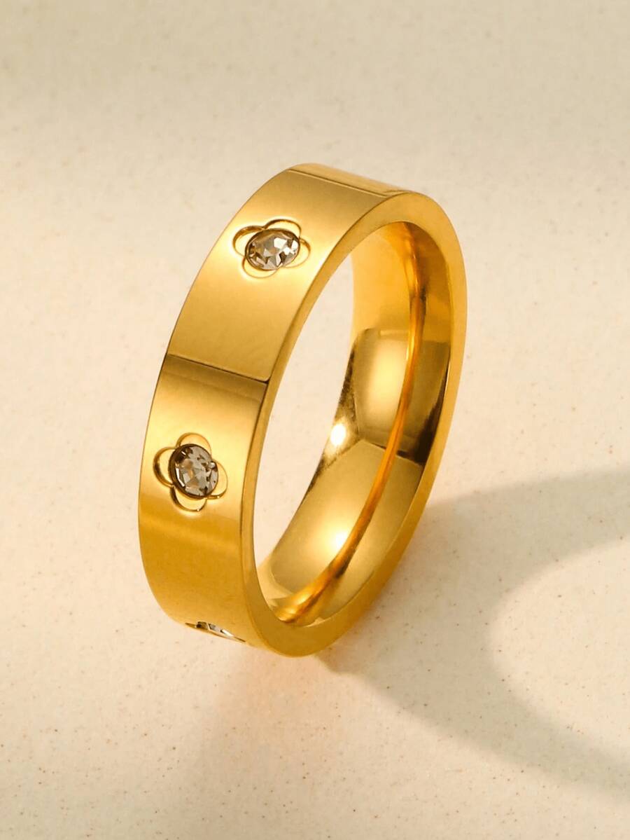 1 Stück Kleeblatt-Ring mit Zirkonia 925 Sterling Silber in Goldfarbe, schöner Schmuckring für Frauen, glamouröser Verlobungsring, hochwertiges Schmuckgeschenk für Mädchen für den täglichen Gebrauch und Dates