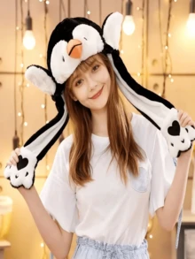 1pc Plush Animal Ear Moving Hat, Penguin, Frog, Panda, Elephant, Animal Themed Party Costume Prop - Multicolor - View 2