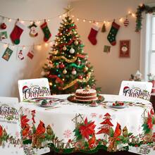 1/4/5/6/35 件圣诞雪屋、驯鹿、圣诞老人、圣诞树图案装饰数码印花桌布和椅套套装 - 室内家具桌防尘可洗桌布，适用于室内餐厅装饰、家庭聚会、礼物、节日派对 - 08 - 查看 7