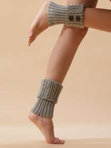 1 par de cubrecalzas de punto con botones para mujer, calentadores de piernas de moda