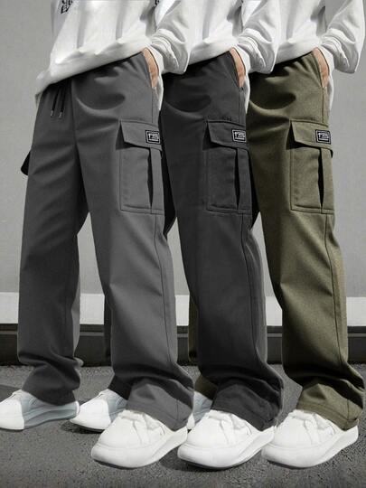 1 Pair Of Men's Casual Sports Cargo Pants, With A Loose Straight Fit And A Drapey Feel, Suitable For Home And Outdoor Activities, And Can Be Used As A Couple's Gift. Made Of 100% Polyester Fiber, It Is Equipped With A Drawstring Waistband For Easy Adjustment, And There Are Multiple Colors Available.