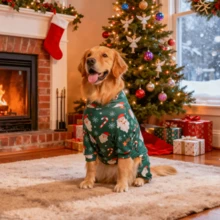 圣诞狗狗睡衣，搞笑圣诞狗狗服装，圣诞小狗睡衣，圣诞小狗衣服，狗狗毛衣，小狗圣诞礼物，狗狗服装，狗狗衣服，小型犬、中型犬、大型犬睡衣，超柔软有弹性，全身印花圣诞图案，S-6XL - 彩色 - 查看 4