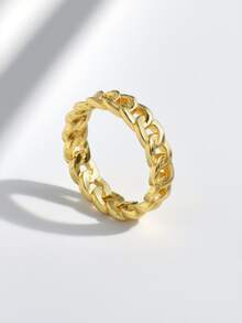 Charm-In 1 件时尚简约 18K 镀金黄铜几何锆石戒指，情人节、母亲节礼物 - 金色 - 查看 10