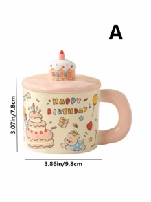 1 pieza Taza de cumpleaños linda con tapa, taza de cerámica de alta calidad, regalo para mujeres/hombres, regalo de cumpleaños, taza de pareja, taza de café/leche para el desayuno, taza para ceremonia de cumpleaños, taza de cumpleaños con tapa con dibujo de perro, taza regalo de cumpleaños