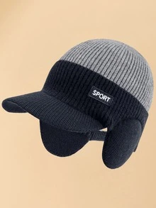 JZML 1pc Men's Color Block Letter Decor Thermal Lined Earflap Knit Beanie Hat Accessories For Winter - C - View 11