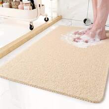 1pc Thicken Simple Solid Color Bathroom Mat With Rubber Backing For Shower Room Bathroom Toilet Rug With Hollow Circle Design, Room Decor - Beige - View 3