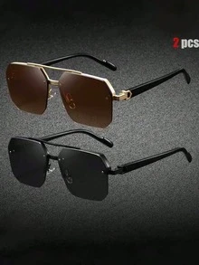 1 pieza Gafas de moda con doble puente estilo aviador para hombres, diseño de montura de moda, adecuado para atuendos de vacaciones, viajes, playa, conducción, vacaciones, accesorio de estilo callejero