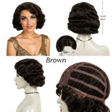 20s Brown Short Finger Wave Wigs For Women  Natural Synthetic Hair Wig For Women Lady Ladies Cosplay Anime Party Costume Anime Flapper Wig REEWES Wig - màu nâu - Xem 11