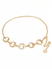 1 件女士金属腰链，百搭月亮装饰腰带，多层金属束带