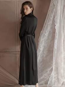 Vestaglia in seta ghiacciata sexy stile francese, camicia da notte da donna, pigiama estivo da donna, abito da notte lungo in pizzo con maniche lunghe, abbigliamento da casa